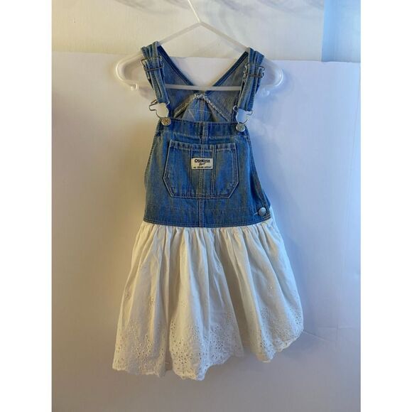 Oshkosh denim overall dress white eyelet size 4 - Picture 1 of 4